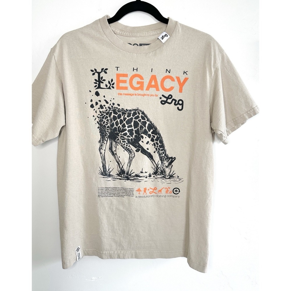 LRG Lifted Research Group T-Shirt Men's M Beige Think Legacy Graphic Streetwear
